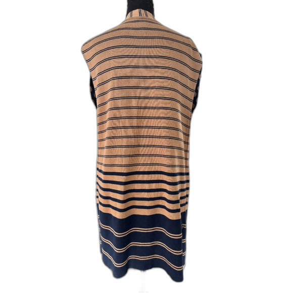 Chico’s Reversible Sweater Vest Small | Tan & Navy Longline Classic - Picture 4 of 7
